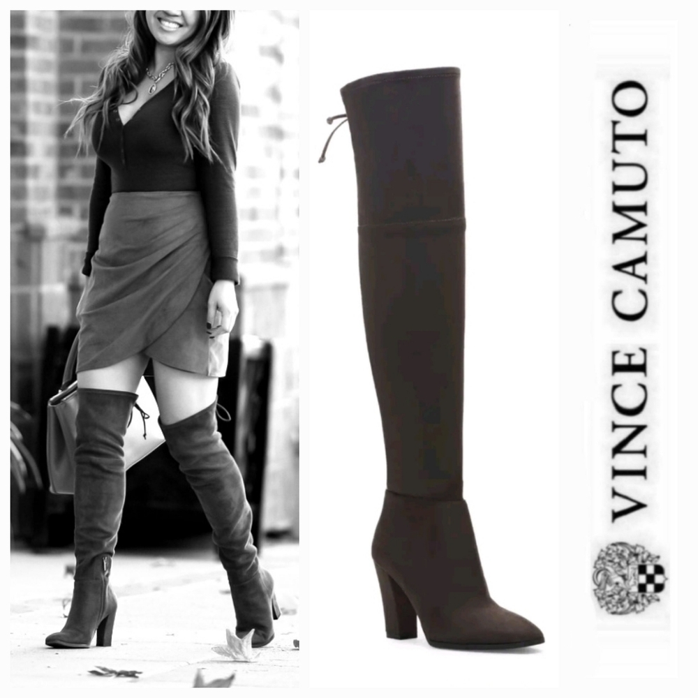 Sexy Vince Camuto Fitted Microsuede Dark Gray Over the Knee Boots